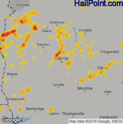 Hail Map for Albany, GA Region on May 22, 2020