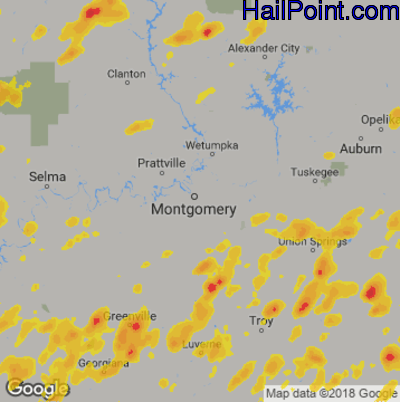 Hail Map for Montgomery, AL Region on May 22, 2020