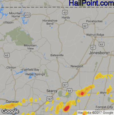 Hail Map for Batestville, AR Region on May 22, 2020