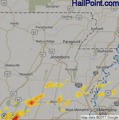 Hail Map for Jonesboro, AR Region on May 22, 2020