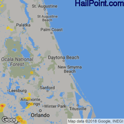 Hail Map for Daytona Beach, FL Region on May 22, 2020