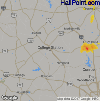Hail Map for College Station, TX Region on May 22, 2020