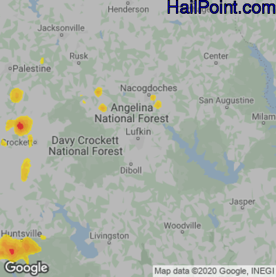 Hail Map for Lufkin, TX Region on May 22, 2020