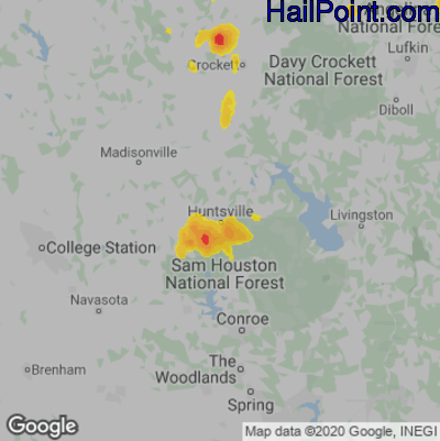 Hail Map for Huntsville, TX Region on May 22, 2020