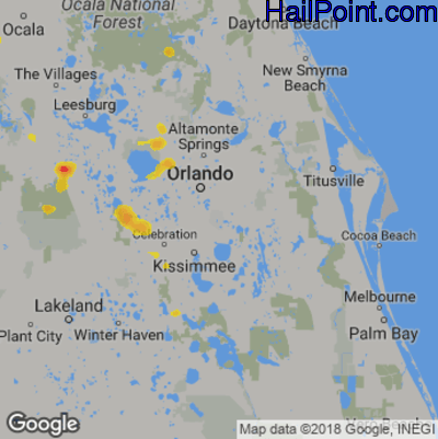 Hail Map for Orlando, FL Region on May 22, 2020