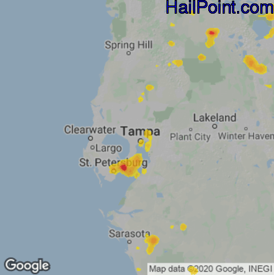 Hail Map for Tampa, FL Region on May 22, 2020
