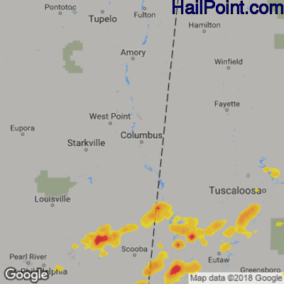 Hail Map for Columbus, MS Region on May 22, 2020 