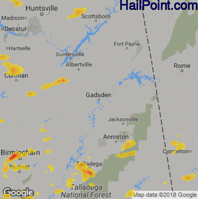 Hail Map for Gadsen, AL Region on May 22, 2020