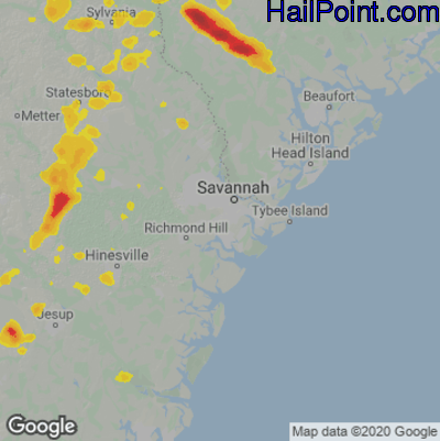 Hail Map for Savannah, GA Region on May 22, 2020