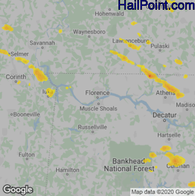 Hail Map for Florence, AL Region on May 22, 2020