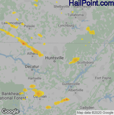 Hail Map for Huntsville, AL Region on May 23, 2020