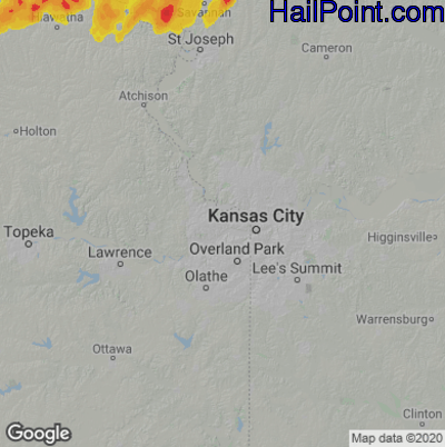 Hail Map for Kansas City, KS Region on May 23, 2020