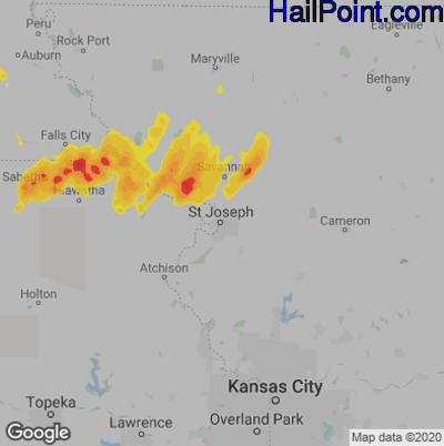 Hail Map for St. Joseph, MO Region on May 23, 2020