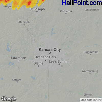 Hail Map for Kansas City, MO Region on May 23, 2020