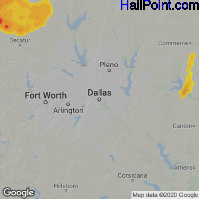 Hail Map for Dallas, TX Region on May 23, 2020