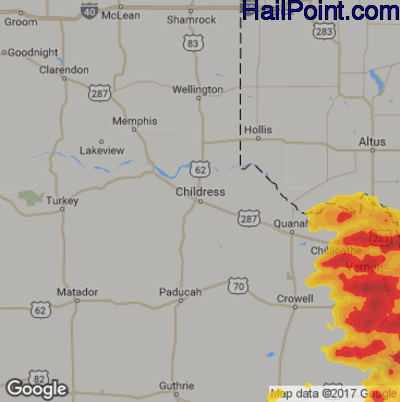 Hail Map for Childress, TX Region on May 23, 2020