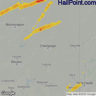 Hail Map for Champaign, IL Region on May 23, 2020
