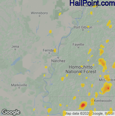 Hail Map for Natchez, MS Region on May 23, 2020