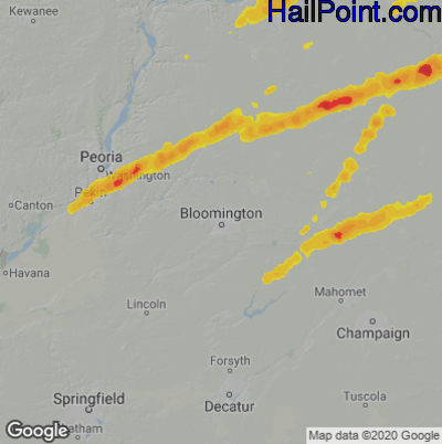 Hail Map for Bloomington, IL Region on May 23, 2020