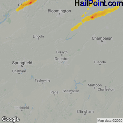 Hail Map for Decatur, IL Region on May 23, 2020