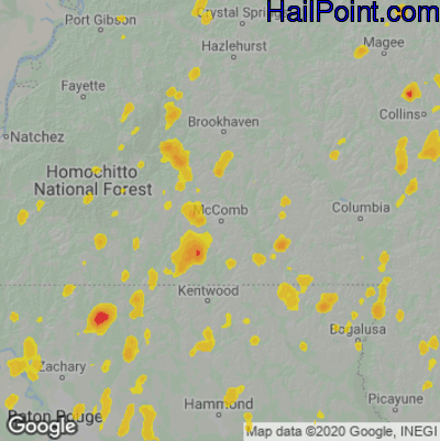 Hail Map for McComb, MS Region on May 23, 2020 