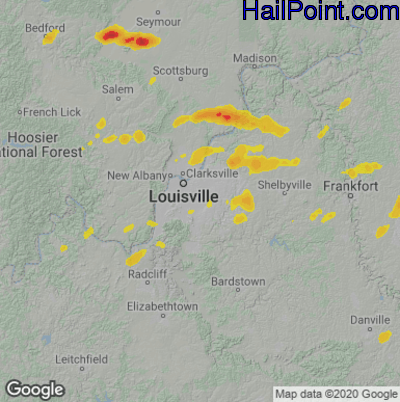 Hail Map for Louisville, KY Region on May 23, 2020