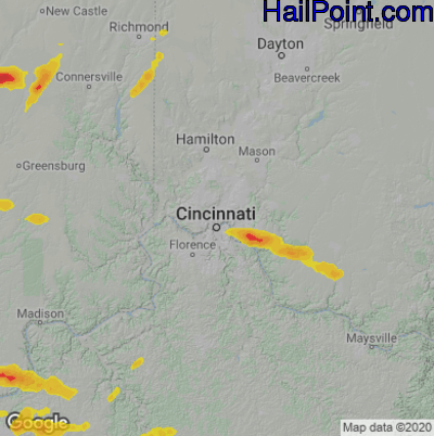 Hail Map for Cincinnati, OH Region on May 23, 2020 