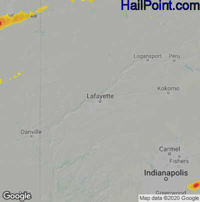 Hail Map for Layfette, IN Region on May 23, 2020