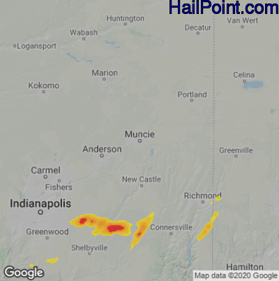 Hail Map for Muncie, IN Region on May 23, 2020