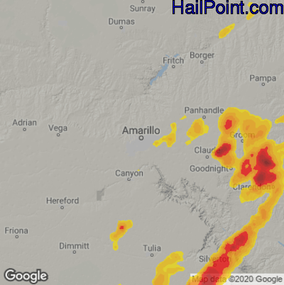 Hail Map for Amarillo, TX Region on May 23, 2020