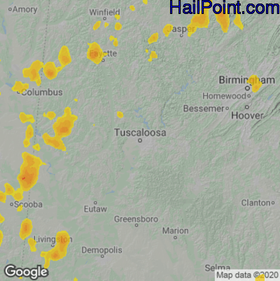 Hail Map for Tuscaloosa, AL Region on May 23, 2020