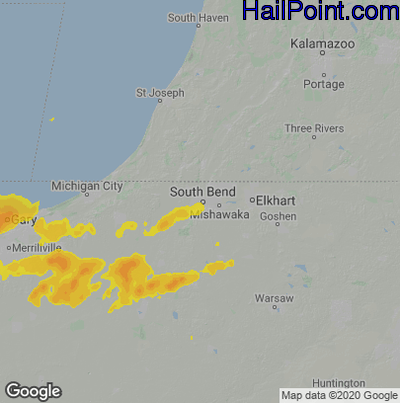 Hail Map for South Bend, IN Region on May 23, 2020