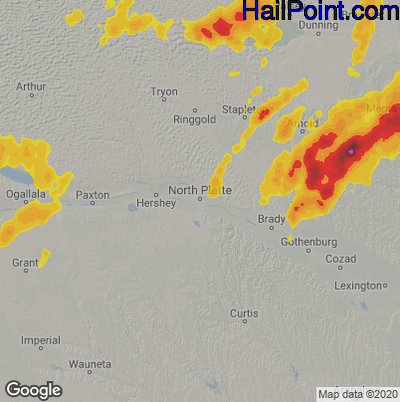 Hail Map for North Platte, NE Region on May 24, 2020