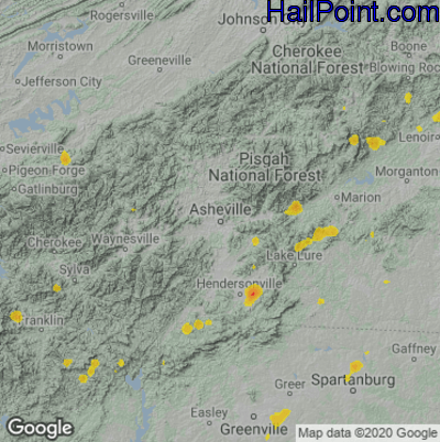 Hail Map for Asheville, NC Region on May 24, 2020