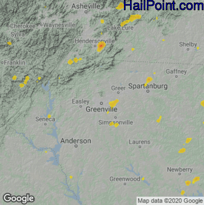 Hail Map for Greenville, SC Region on May 24, 2020