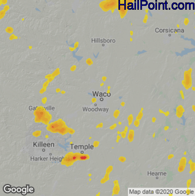 Hail Map for Waco, TX Region on May 24, 2020