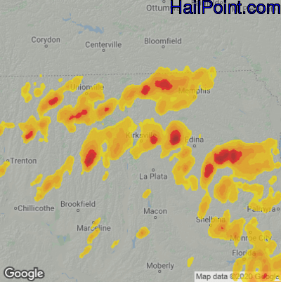 Hail Map for Kirskville, MO Region on May 24, 2020