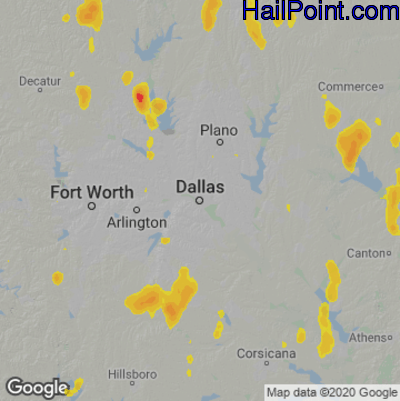 Hail Map for Dallas, TX Region on May 24, 2020