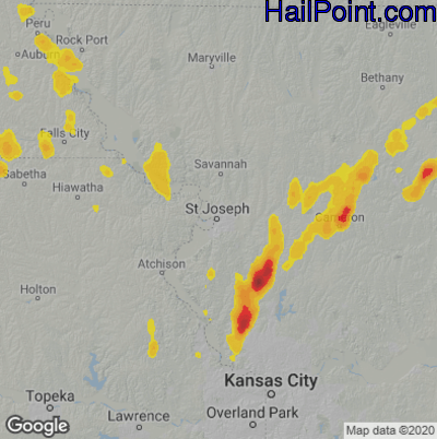 Hail Map for St. Joseph, MO Region on May 24, 2020