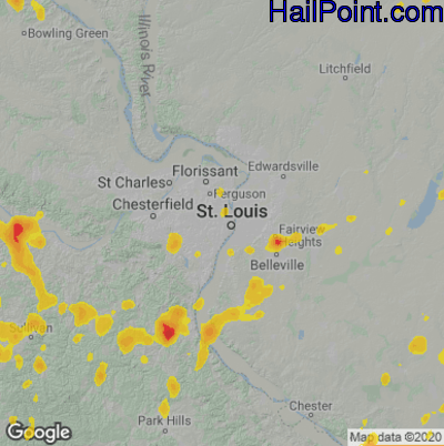 Hail Map for St. Louis, MO Region on May 24, 2020