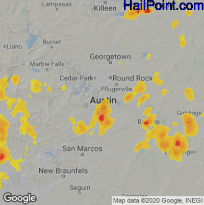 Hail Map for Austin, TX Region on May 24, 2020