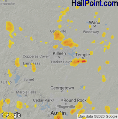 Hail Map for Killeen, TX Region on May 24, 2020