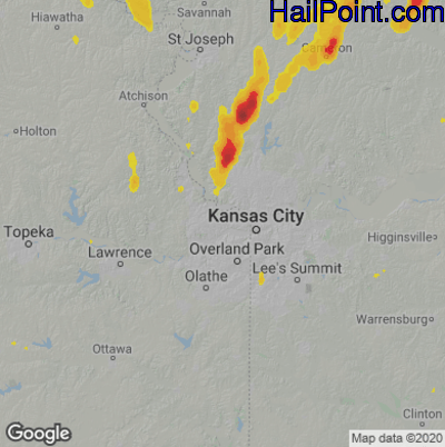 Hail Map for Kansas City, KS Region on May 24, 2020