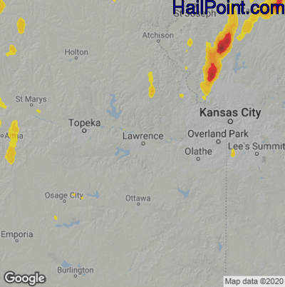 Hail Map for Lawerence, KS Region on May 24, 2020 