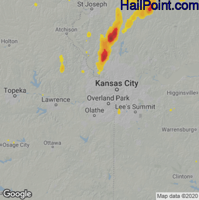 Hail Map for Shawnee, KS Region on May 24, 2020