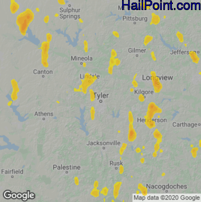 Hail Map for Tyler, TX Region on May 24, 2020 