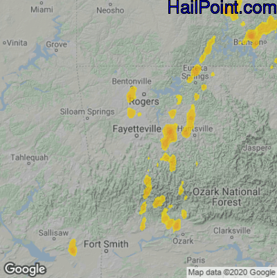 Hail Map for Fayetteville, AR Region on May 24, 2020