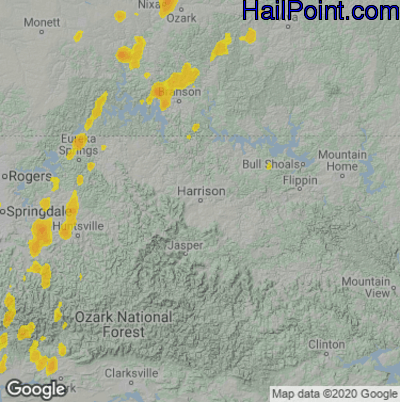 Hail Map for Harrison, AR Region on May 24, 2020