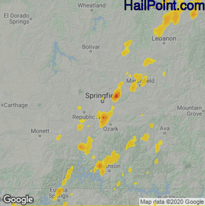 Hail Map for Springfield, MO Region on May 24, 2020