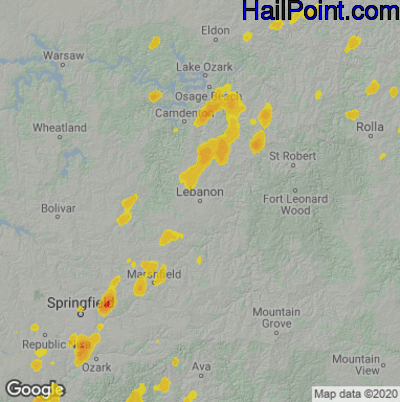 Hail Map for Lebanon, MO Region on May 24, 2020